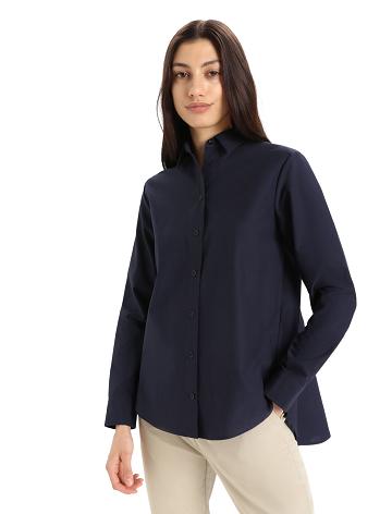 Midnight Navy Women's Icebreaker Merino Berlin Shirt Long Sleeve | USA 1641DFMN